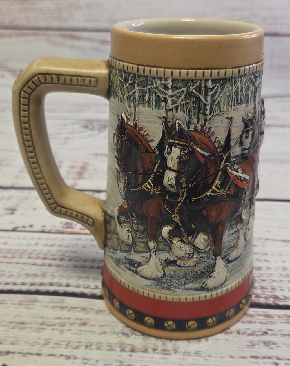 1988 Budweiser Holiday Stein Clydesdales Ceramarte Beer Mug 6.5"